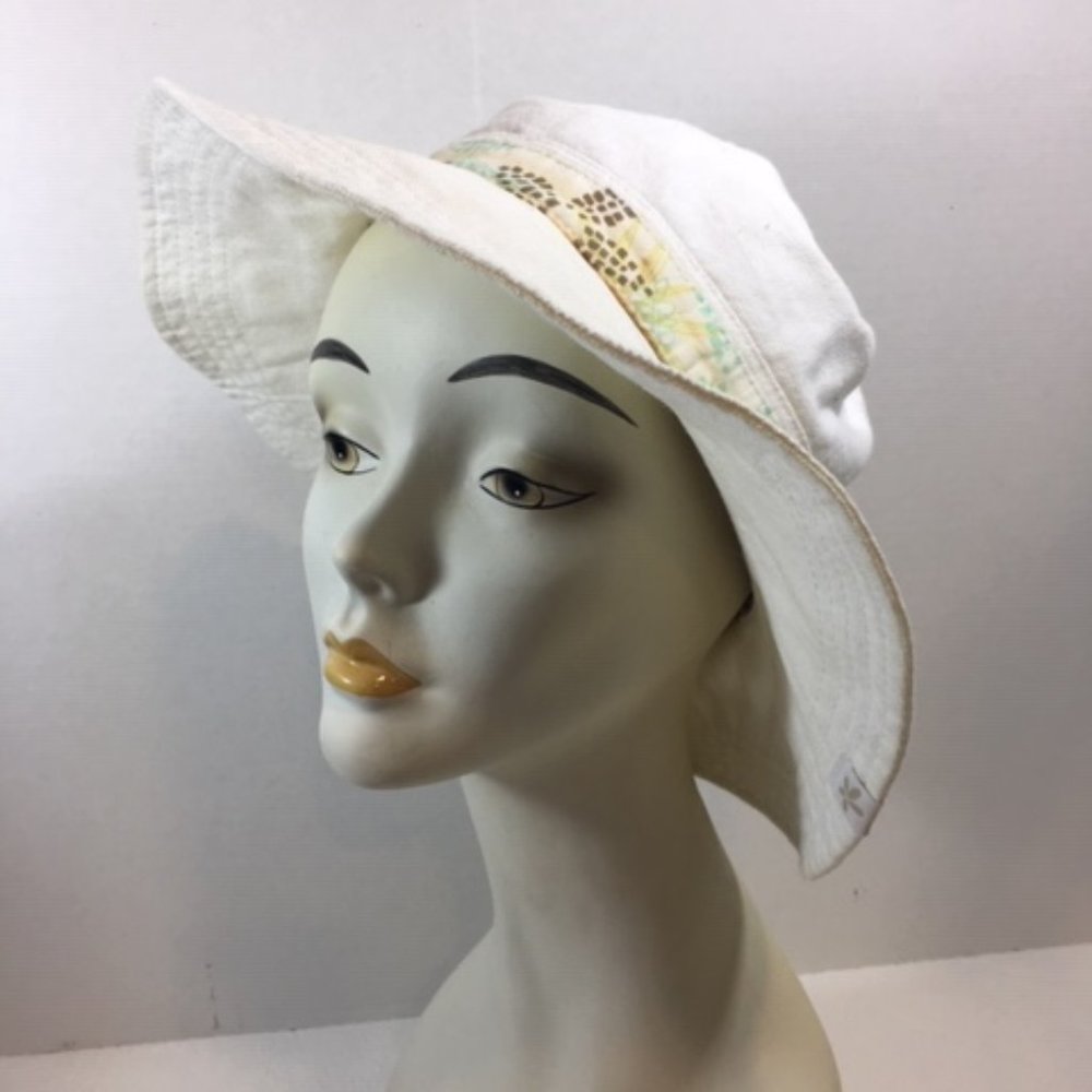 Kooringal Cotton Sun Collapsible Travel Hat White w/Floral Band - Picture 3 of 14